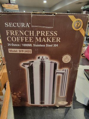 Secura French Press Coffee Maker, 304 Grade Stainless Steel, 34oz