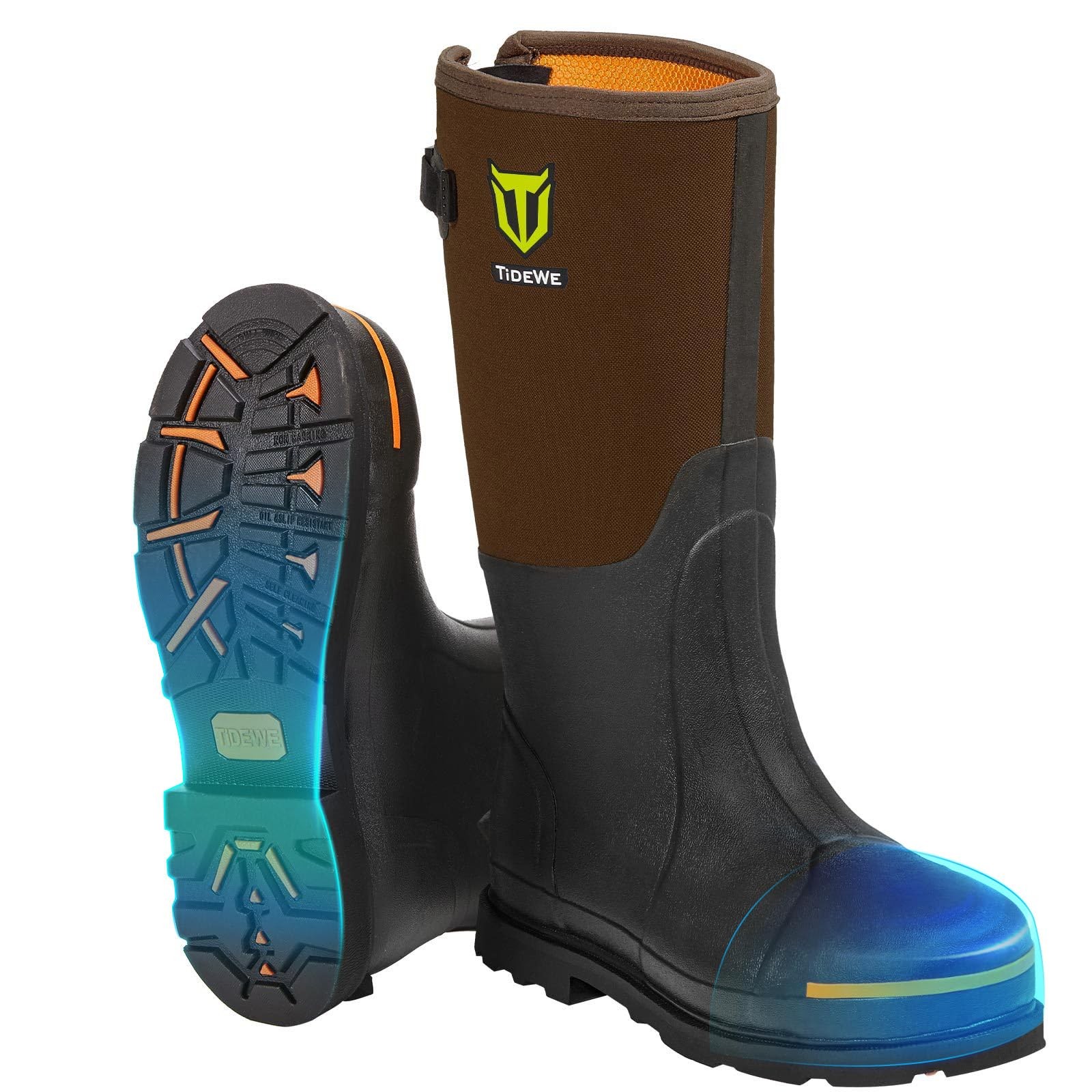 Men's Waterproof Anti-Slip Steel Toe Rubber Work Boots Size 7-13 for Hunting & Work