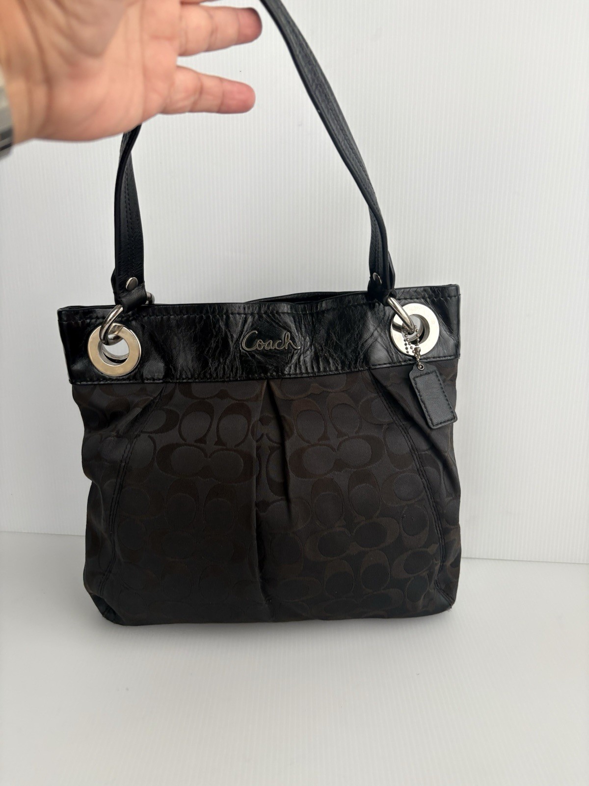 COACH Ashley Signature C Black 2way Handbag/Shoulder Bag EUC
