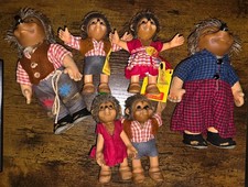Vtg Steiff Hedgehog Family Doll Collection - Lot of 6- Tags 7627/12 7628/12