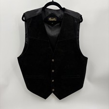 Scully Mens Black Suede Leather Western Vest XL Star Buttons Satin Back Cinch