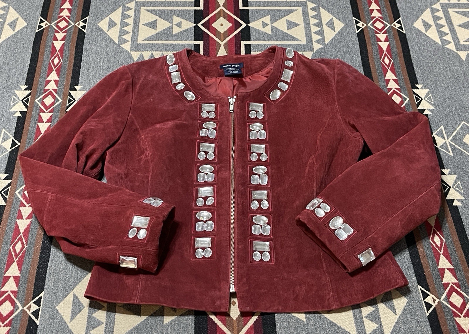 Boston Proper Ruby Red Suede Leather Jacket Women… - image 1