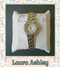 Laura Ashley Women's Crystal Bezel Two Tone Bracelet Watch Mini 26mm Link BNIB