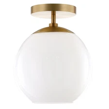 Bartlett 9" Wide Semi Flush Mount with Glass Shade in Brass/White Milk