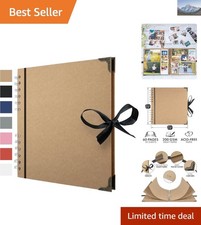 Elegant 60-Page Photo Album - 8x8 Inch Scrapbook with Metal Corners  Ribbon Tie