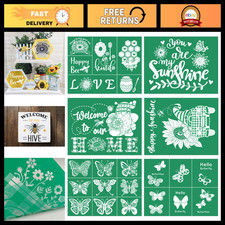 6PCS Bee Kind Stencils Set - Reusable Self-Adhesive Silk Screen for Wood/Fabric