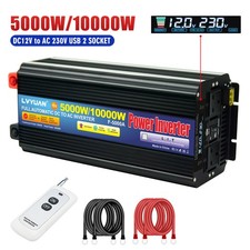 5000W 10000W 12V to 240V Power Inverter Converter With USB 2AC Remote Control