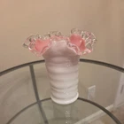 Vintage 1940's Fenton Pink White Peach Crest Crimped Swirl Ribbed Vase 1940s