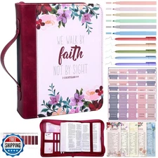 XKDOUS 24 Pcs Bible Cover Case for Women, Bible Bag with Study Su