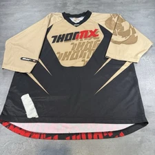 Thor Motocross Dirtbike Jersey Men Large Brown Black Short 3/4 Sleeve Static