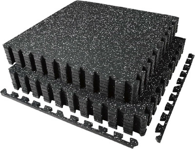 0.56In Thick 48 Sq Ft Exercise Equipment Mats, 12 Tiles Upgraded Rubber Top with