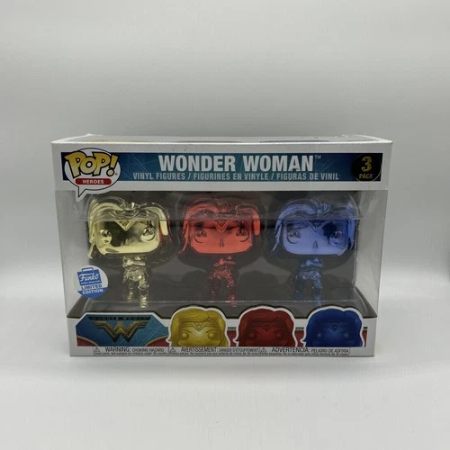 Funko Pop Heroes Wonder Woman 3 Pack Funko Shop Exclusive Chrome - New