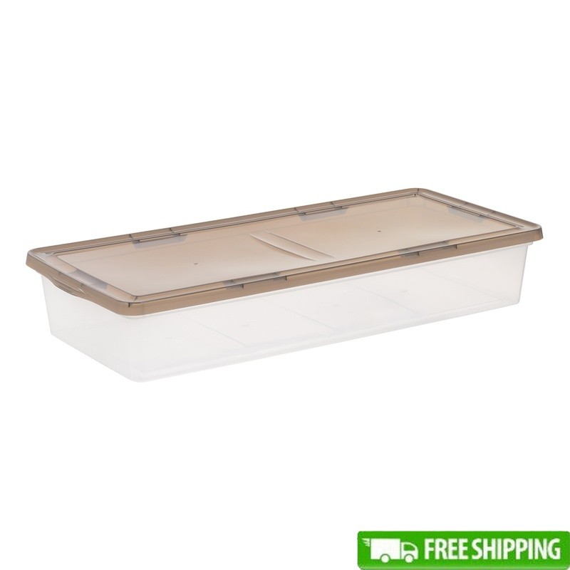 Underbed Plastic Storage Bin with Snap Lid Stackable Organizer Tote  