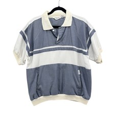 Vtg Christian Dior Monsieur Polo Shirt Mens Blue White Short Sleeve Pockets Sz L