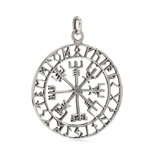 KettenanhäNger Vegvisir Runen Amulett 3,6Cm Silber 925 Skandinavisches Talisman-image