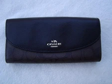 NEW AUTHENTIC COACH BROWN SIGNATURE AND BLACK LEATHER ENVELOPE WALLET #54022