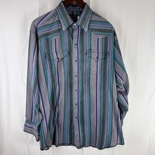 Vintage Panhandle Slim Shirt Mens 17 34 Western Striped Pearl Snap USA 90s