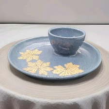 Wizard Of Clay Bristol Leaf Chip And Dip Serving Plate Blue Cottage Core Cozy