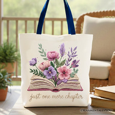Floral Book Printed Faux Yarn Crochet Tote Bag, Just One More Chapter Bookworm