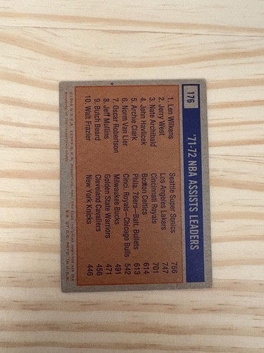 1972-73 Topps #176 Len Wilkens / Jerry West / Nate Archibald LL - Picture 2 of 2