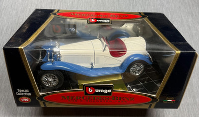 Burago Diecast Car 1/20 Blue 1936 Mercedes Benz 500K Roadster Blue White RARE