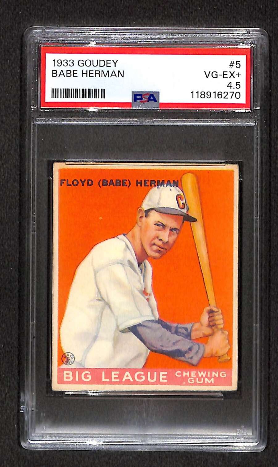 1933 Goudey #5 Babe Herman PSA 4.5 VGEX+ C107828 view 1