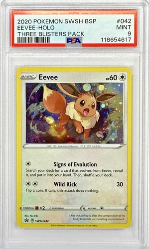 PSA 9 Eevee #42 2020 SWSH: Sword & Shield Three Pack Blisters BSP Promo SWSH042