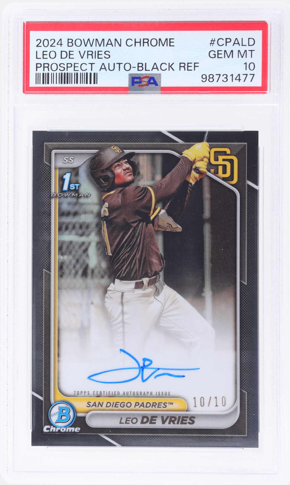 2024 Bowman Chrome Leo De Vries 1st True Black Refractor Auto RC 10/10 PSA 10