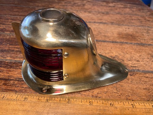 VINTAGE PERKO POLISHED BRASS LIGHT RED/GREEN GLASS LENS 6" LONG NEW LED/WIRING