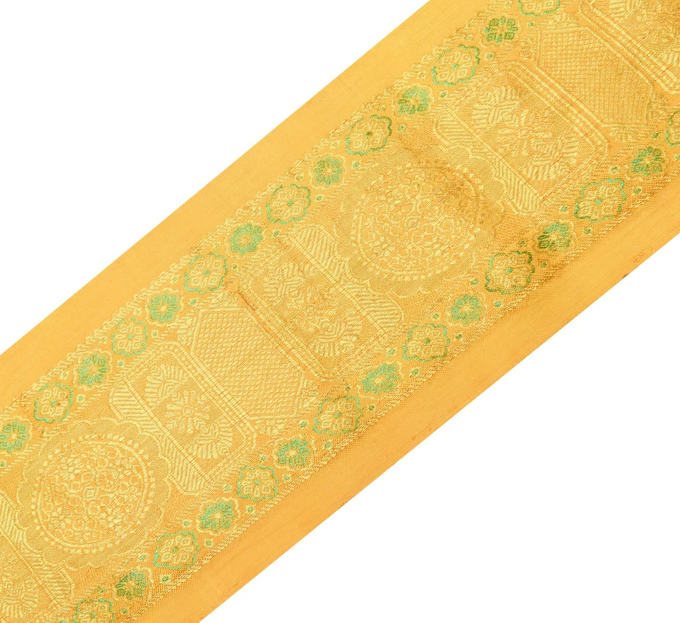 Sushila Vintage Mustard Saree Border Indian Craft Sewing Trim Woven Lace Ribbon - Image 4 of 4