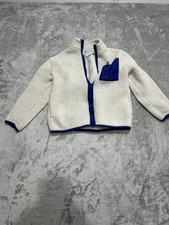 Old Navy Sherpa Jacket Boys Size 8 Medium White with Blue Trim Fleece Pocket Zip