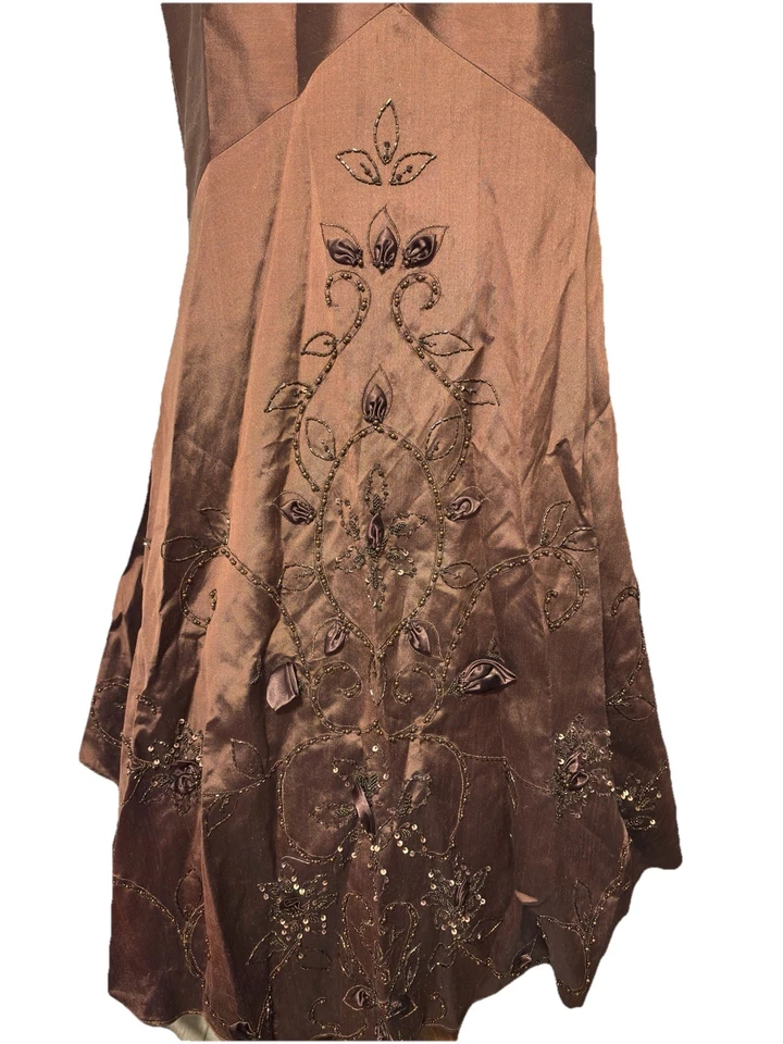 Terani Couture Brown Beaded 100% Silk Sz 14 Bolero Jacket Mother of Bride Formal - Image 4 of 4