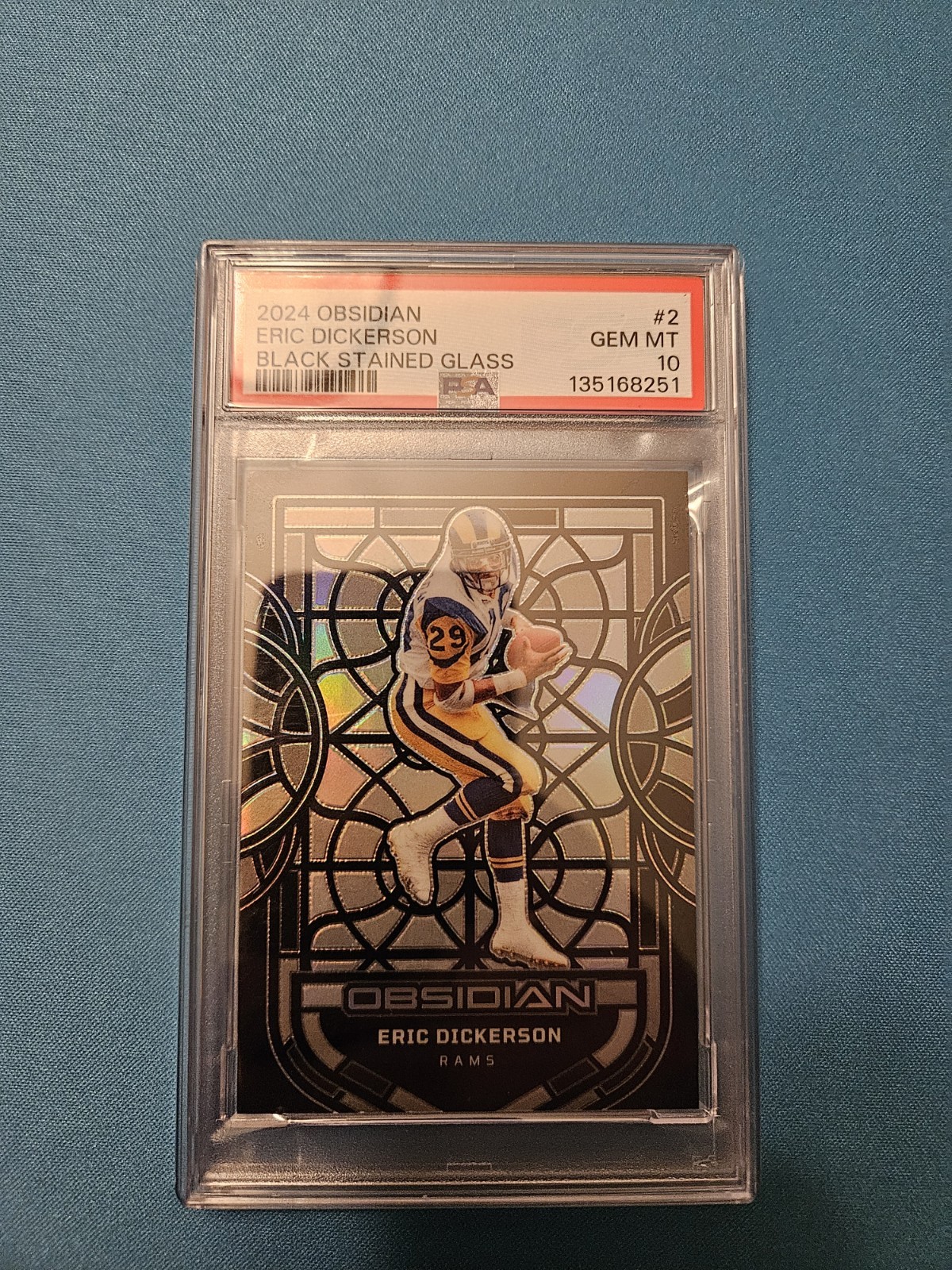 2024 Panini Obsidian - Eric Dickerson #2 Black Stained Glass Case Hit Psa 10