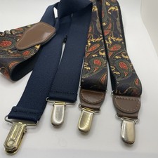 Vintage PELICAN USA Suspenders - Navy Blue  Red Paisley - Clip-On / Y-Back