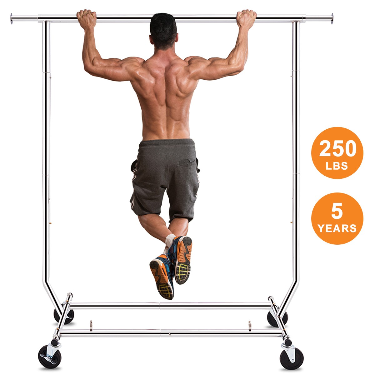 250lbs Heavy Duty Commercial Clothing Garment Rack Rolling Collapsible Chrome US