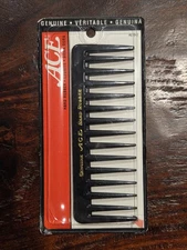 NOS Vtg Genuine ACE Black Hard Rubber Hair Pick Comb Wide Tooth Barber 6" Goody