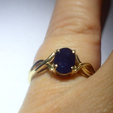 Natural Dark Blue Sapphire Ring in Solid 14K Yellow Gold, Sz 6