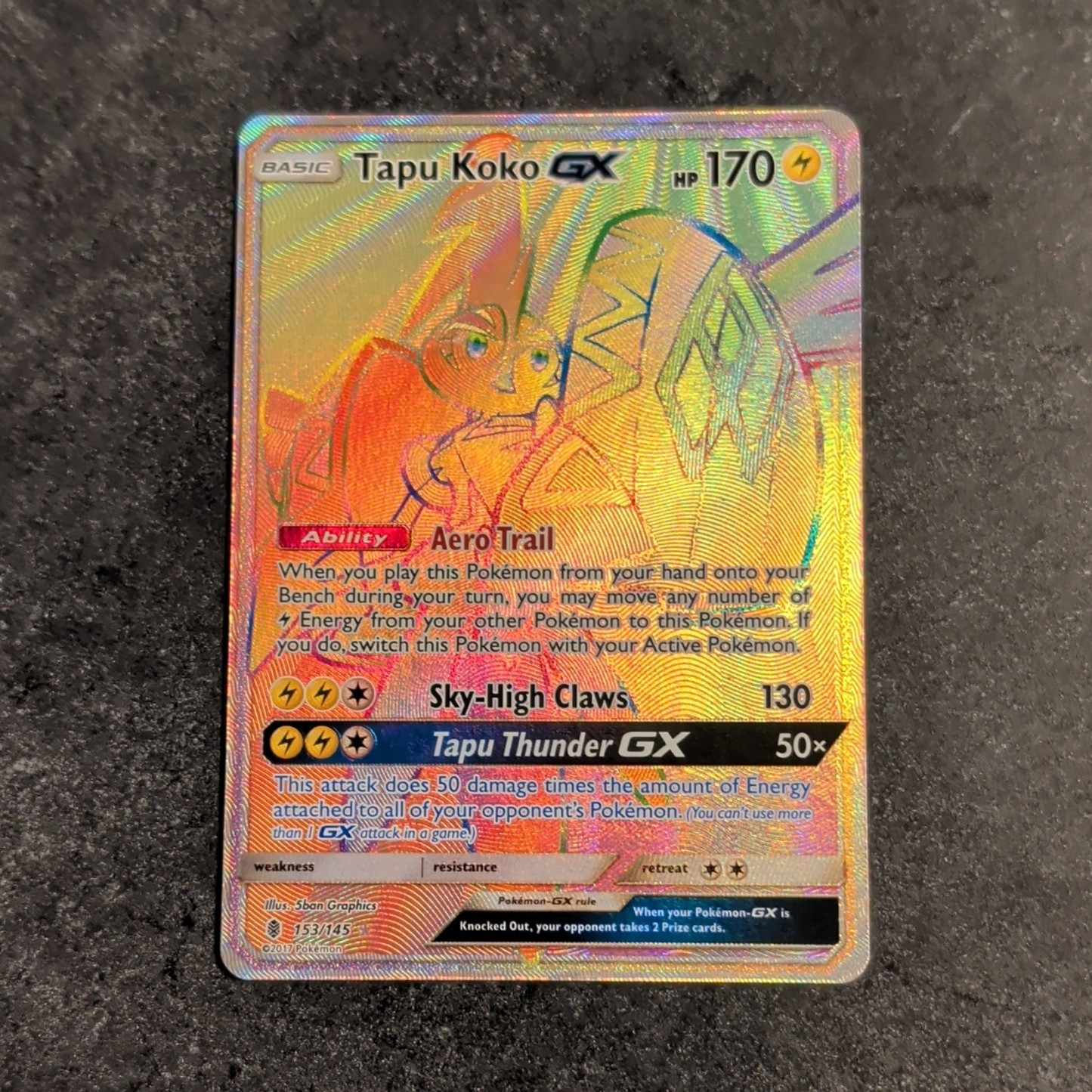 Pokemon TCG Tapu Koko GX 153/145 Guardians Rising Secret Rare Full Art Holo