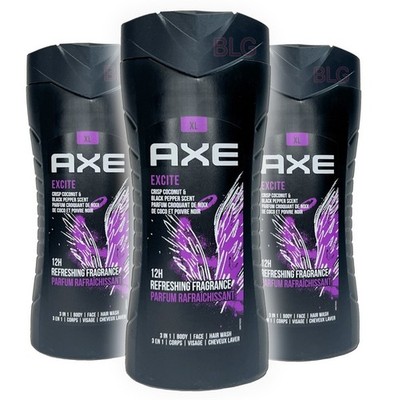 AXE EXCITE 3 in 1  -Coconut & Black Pepper Scent- 13.5oz PACK OF 3