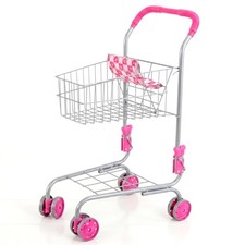 Kids Shopping Trolley with Doll Seat Pretend Play Toy Metal Supermarket Cart