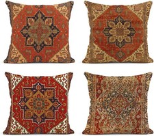 Elegant Set of 4 Decorative Throw Pillow Covers 18x18 - Traditional Kilim Design