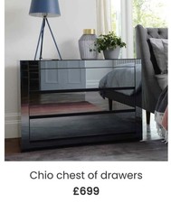 ***2 X New Dwell Chio Smoked Mirrored Chest Of Drawers Grey Black PAIR*** 