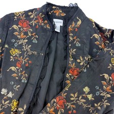 Chico's 1 M Black Floral Embroidered Open Front Trim Blazer Boho Whimsygoth