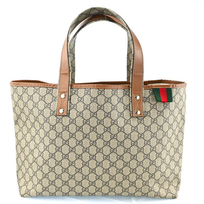 GUCCI GG Supreme Tote Bag PVC Beige Gold 211134 Auth R3806AJ802