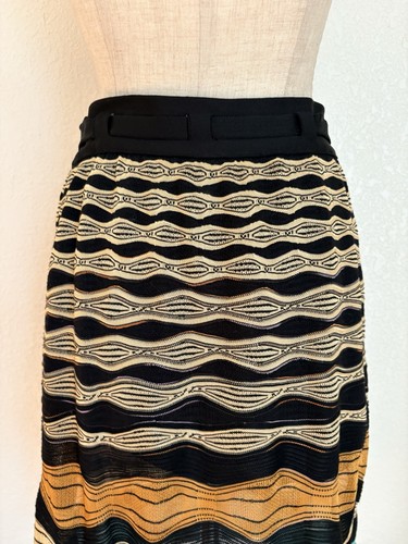 M Missoni Womens Size 46 Skirt Chevron Striped A Line Short Knit Black Blue Tan - Afbeelding 9 van 14