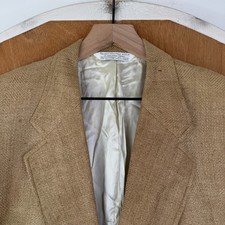 VTG Lands End Blazer Mens 40L Tan Herringbone 2 Button 100 Silk Sport Coat NEW