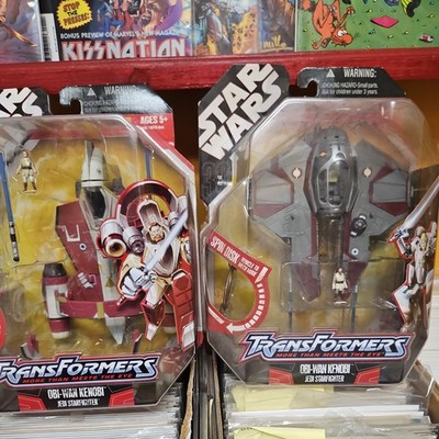 2x 2005 Hasbro Star Wars Transformers Obi Wan Kenobi Starfighters