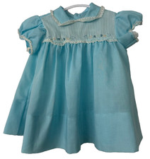 Baby Togs Creation Girls Vintage Floral Dress White Blue Size Newborn Lace D7