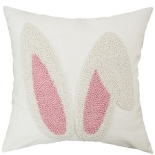 Embroidered Easter Bunny Ears Pillow Cover 18x18 Inch, Spring Easter Decoratio