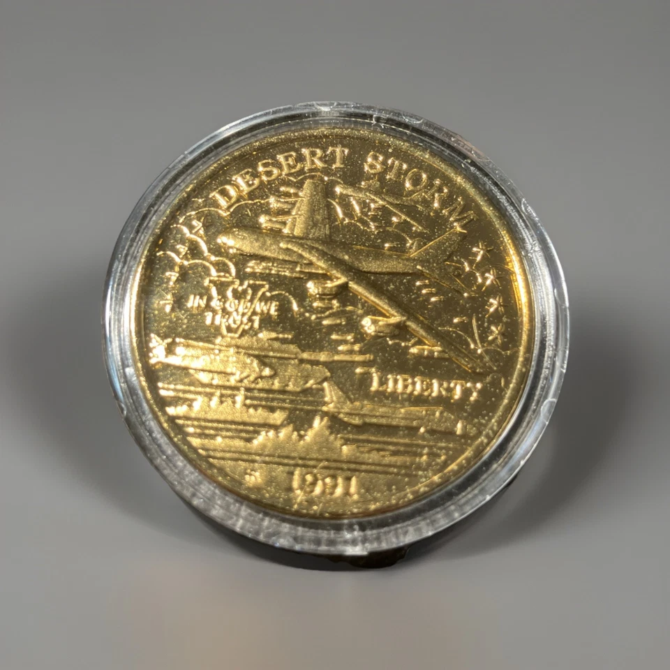 1991 Desert Storm War Commemorative $20 Proof Coin Layered in 22Kt Gold B-52 - Image 2 of 4